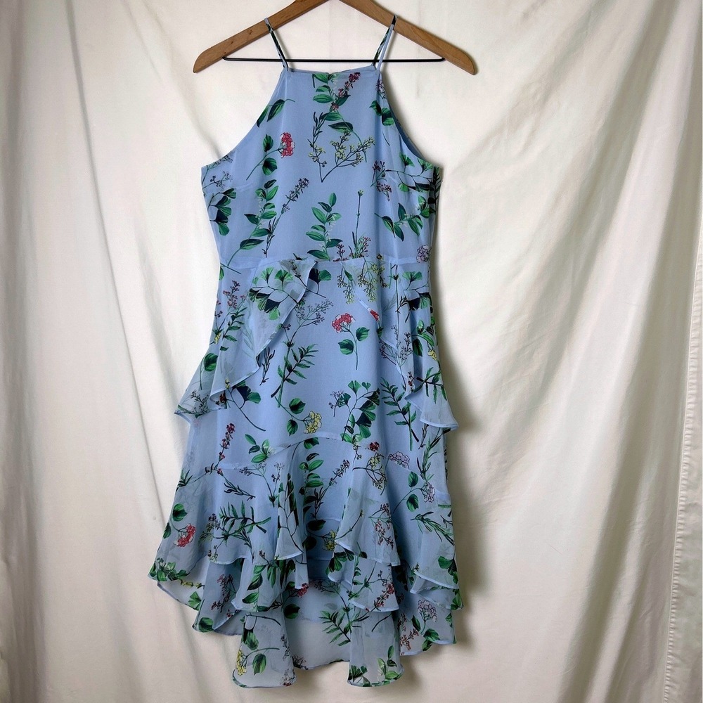 Banana Republic Womens Floral Tiered Halter High Low Dress Size 2 Light Blue